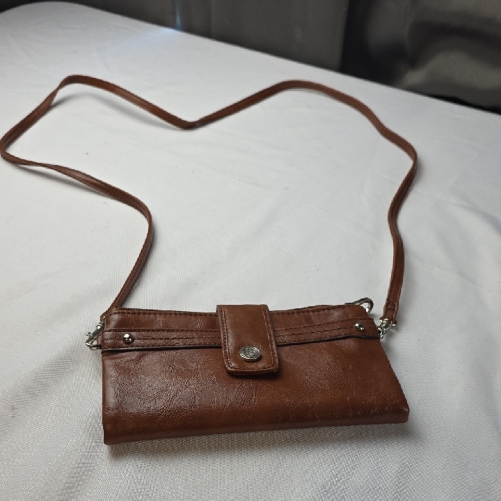 NWT RELIC Brown Faux Leather Crossbody Bag Purse Wallet Checkbook Lightweight